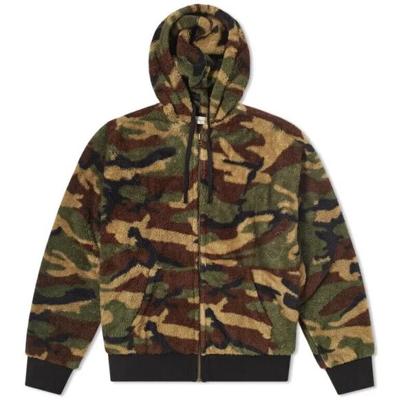 Faith Connexion Camo Sherpa Zip Hoodie Jacket Split Kangaroo Pocket Lace Side SM - Picture 1 of 15
